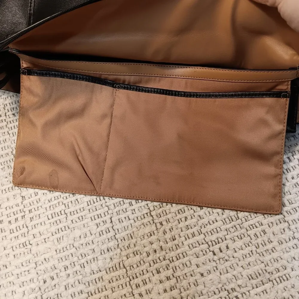 Tory Burch 'Parker' black leather double handle large tote bag purse